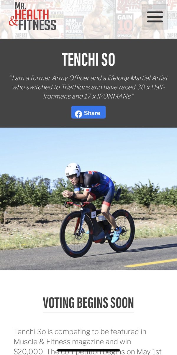 I have been chosen as one of the athletes to compete for a feature on the cover for Mr. Health &amp; Fitness Magazine!!

Triathletes are not only are fit and muscular, but our biggest muscle that we have is our 🧠😎

Voting starts May 1st at 10AM PST.

bit.ly/41AnmQ4