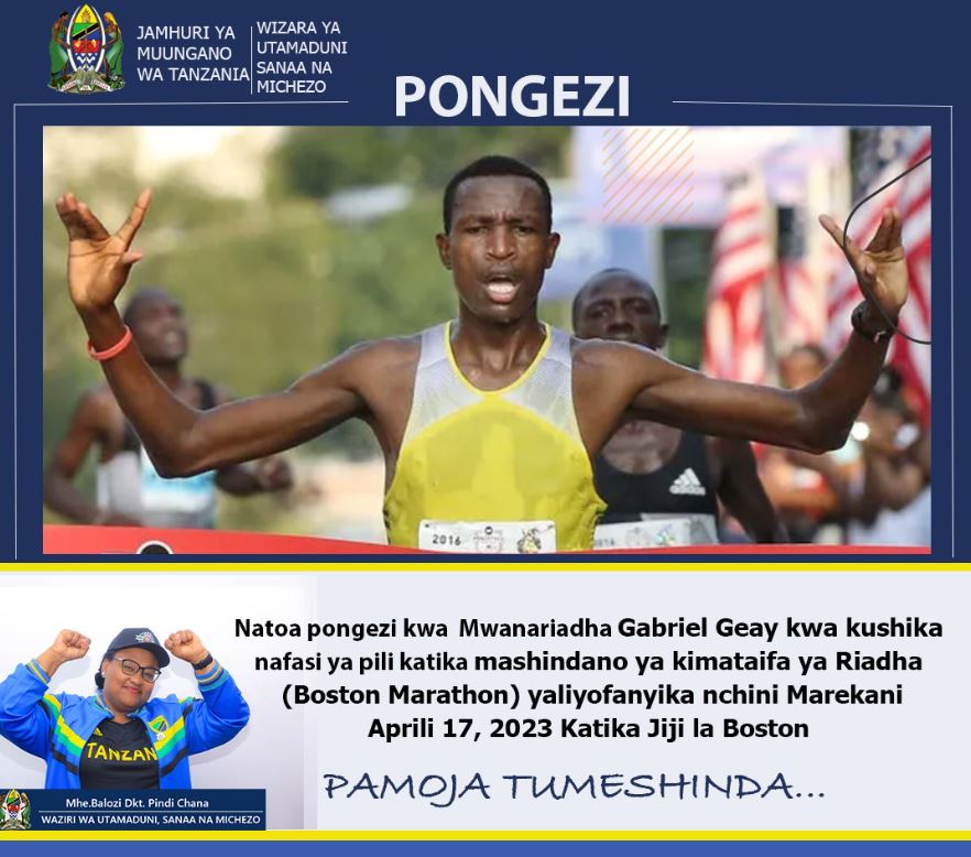 azamtvtz's tweet photo. Mwanariadha Mtanzania Gabriel Gerald Geay ameshika nafasi ya pili kwenye mbio za Boston Matathon zilizofanyika leo nchini Marekani.
Geay ametumia saa 2:6:4 nyuma mshindi wa kwanza Evans Chiebet raia wa Kenya aliyetumia saa 2:5:54.
#BostonMarathon #Geay #Riadha https://t.co/6SS9je5R0R