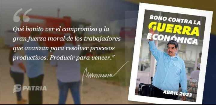 Trabajadores del sector Público recibirán la notificación por el numero 3532. #BonoContraLaGuerraEconómica (abril 2023) a través del Sistema Patria.
Por un monto en Bs. 1.100,00

#ConMaduroMásRevolución

@4F_Mamba @AaronDa23059372 @AnaGPinto1 @AuristelaC5619 @JoseluiRock