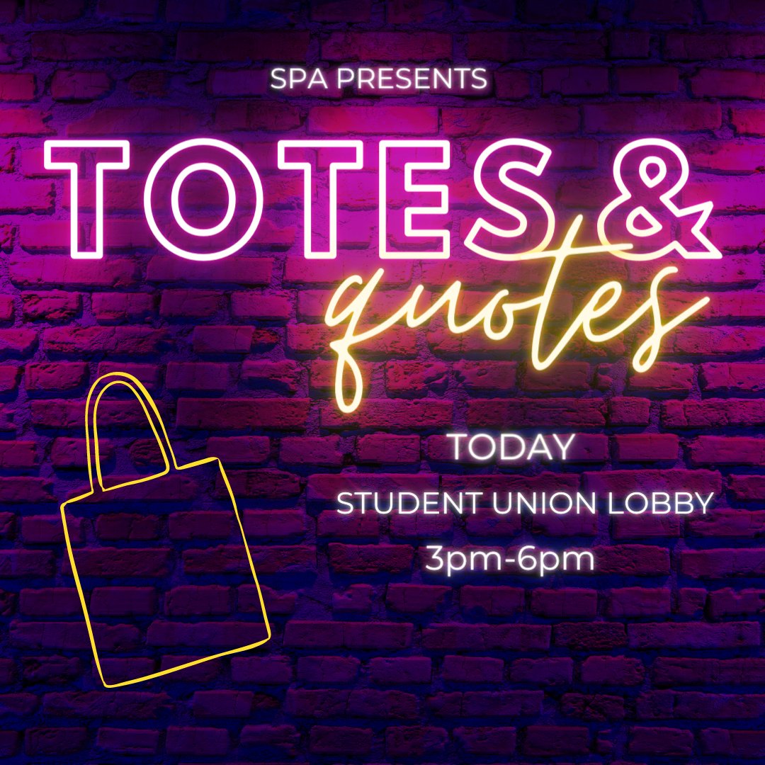 Hey Colonels! Come stop by the union and decorate your very own canvas tote bag in the Union from 3-6pm!!