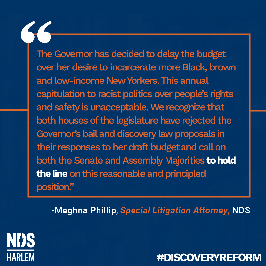 NDS urges New York's Senate and Assemblymembers to hold the line against @GovKathyHochul  bail and discovery law proposals. Read the full release here: bit.ly/3UKi0PZ

@QueensDefenders @LegalAidNYC @NYSACDL @chiefdefendsNY @BronxDefenders @BklynDefender