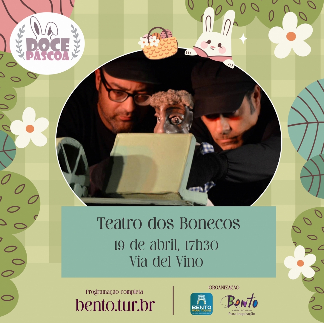 Turismo_Bento's tweet photo. E a Doce Páscoa continua com suas apresentações!🐇
Excepcionalmente, teremos O Teatro dos Bonecos nesta quarta-feira, dia 19/04, às 17h30. Venha conferir e traga seu filho para se divertir!

#docepascoa #cultura #pascoa #ressurreicao #bentopurainspiracao https://t.co/n6BWse0ThH