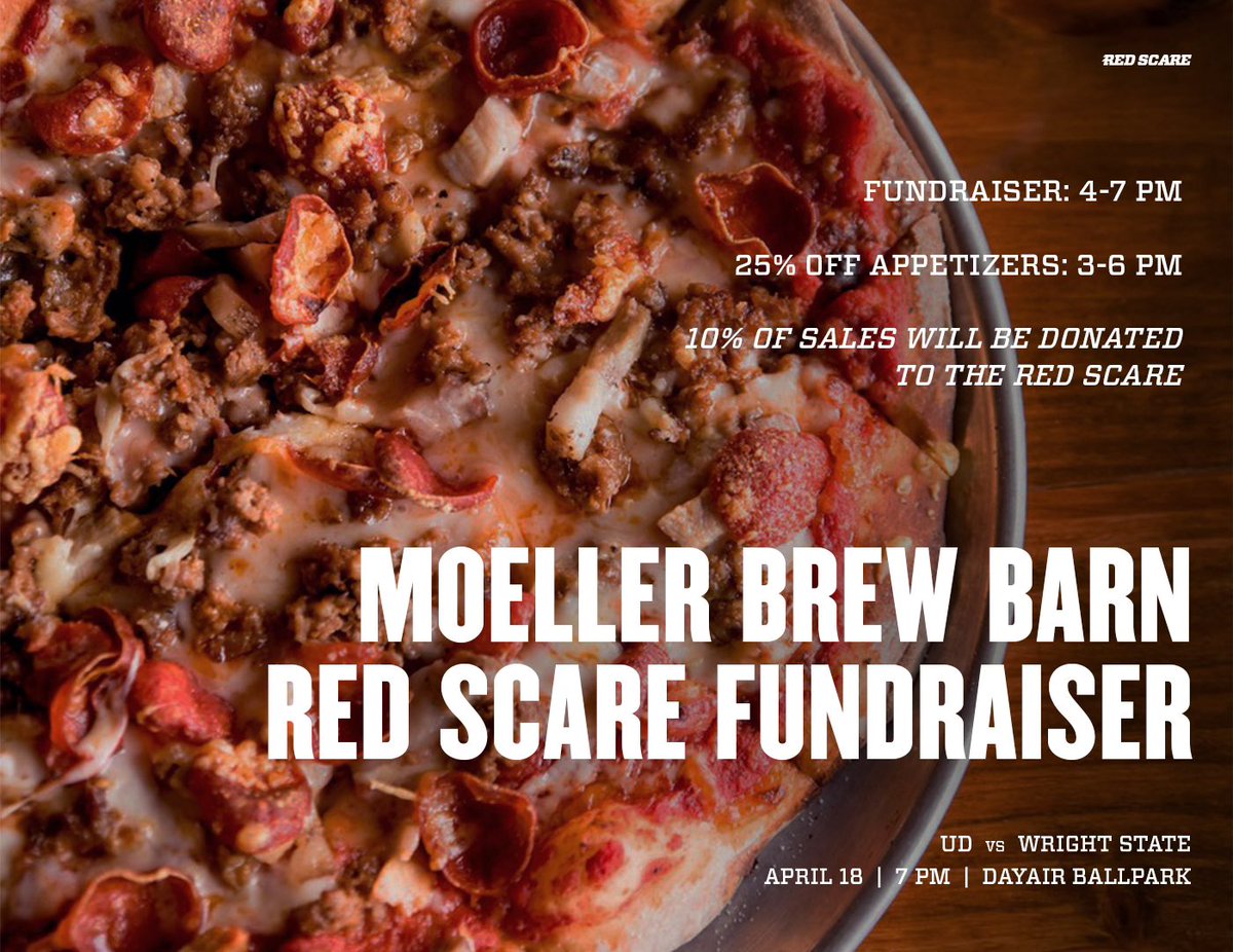 red_scare's tweet photo. Reminder‼️ If you need a place to hangout before the game come down to Moeller Brew Barn. From 3-6pm it’s 25% off all appetizers‼️ 10% of all food sales benefit the Red Scare organization‼️🔥✈️

IMPORTANT‼️ Students must show their Dayton student IDs to get the 25% discount‼️ https://t.co/mtHsyvvv4Y