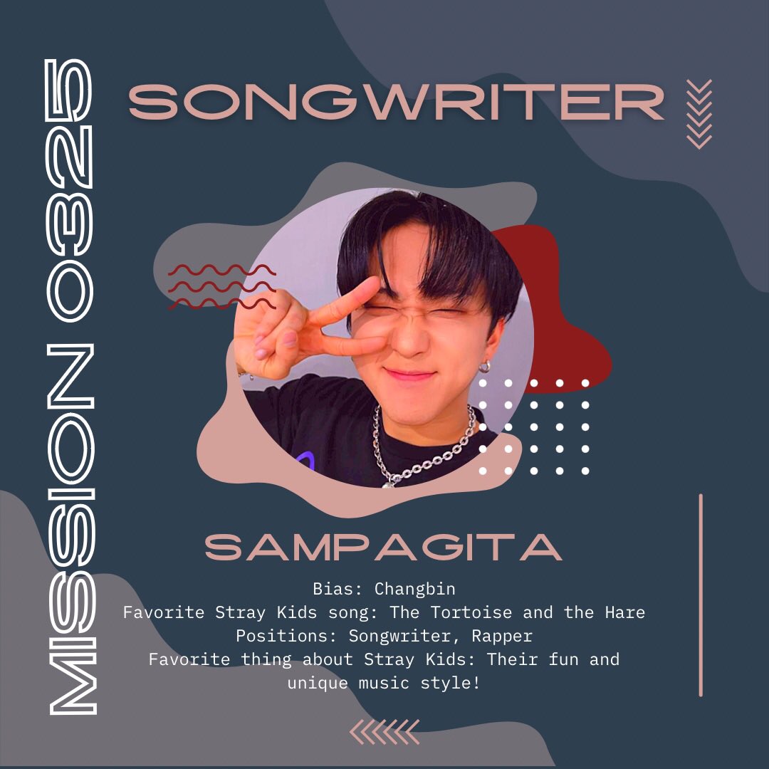 mission0325_'s tweet photo. MEET THE TEAM: Sampagita
Bias: Changbin
Fav SKZ song: The Tortoise and the Hare
Positions: songwriter, rapper
Fav thing about SKZ: Their fun &amp; unique music style!

Who’s *your* bias, Stay?

#straykids #changbin https://t.co/6Us3zkxhRo