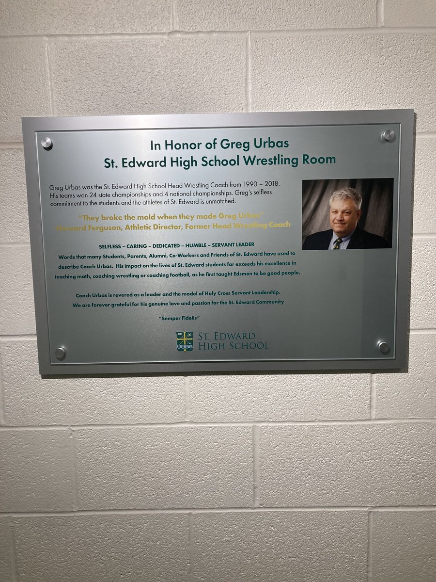St. Edward Wrestling on Twitter "Congrats Coach Urbas on the naming of