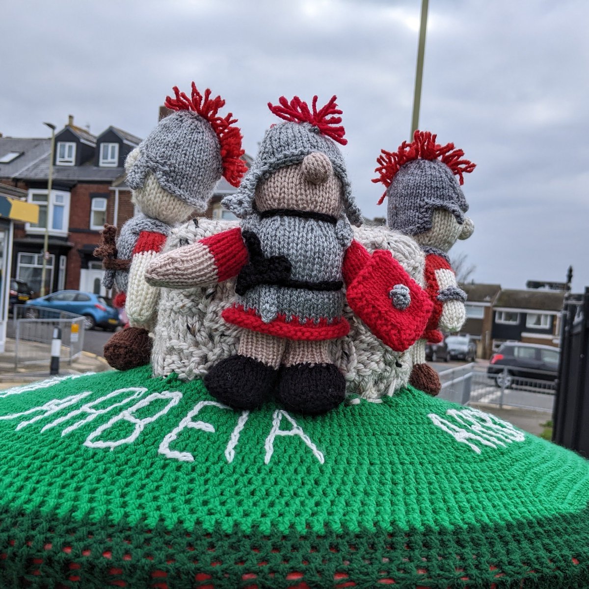 This knitted Roman soldier postbox topper outside <a href="/ArbeiaRomanFort/">Arbeia, South Shields Roman Fort</a> has absolutely made my day!