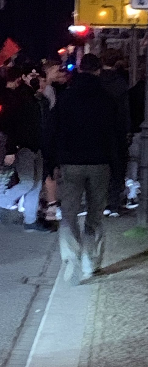 Fascho zwischen Antifas. Grüne Hose, schwarze Jacke, Handschuhe, schwarze Kappe #le1704