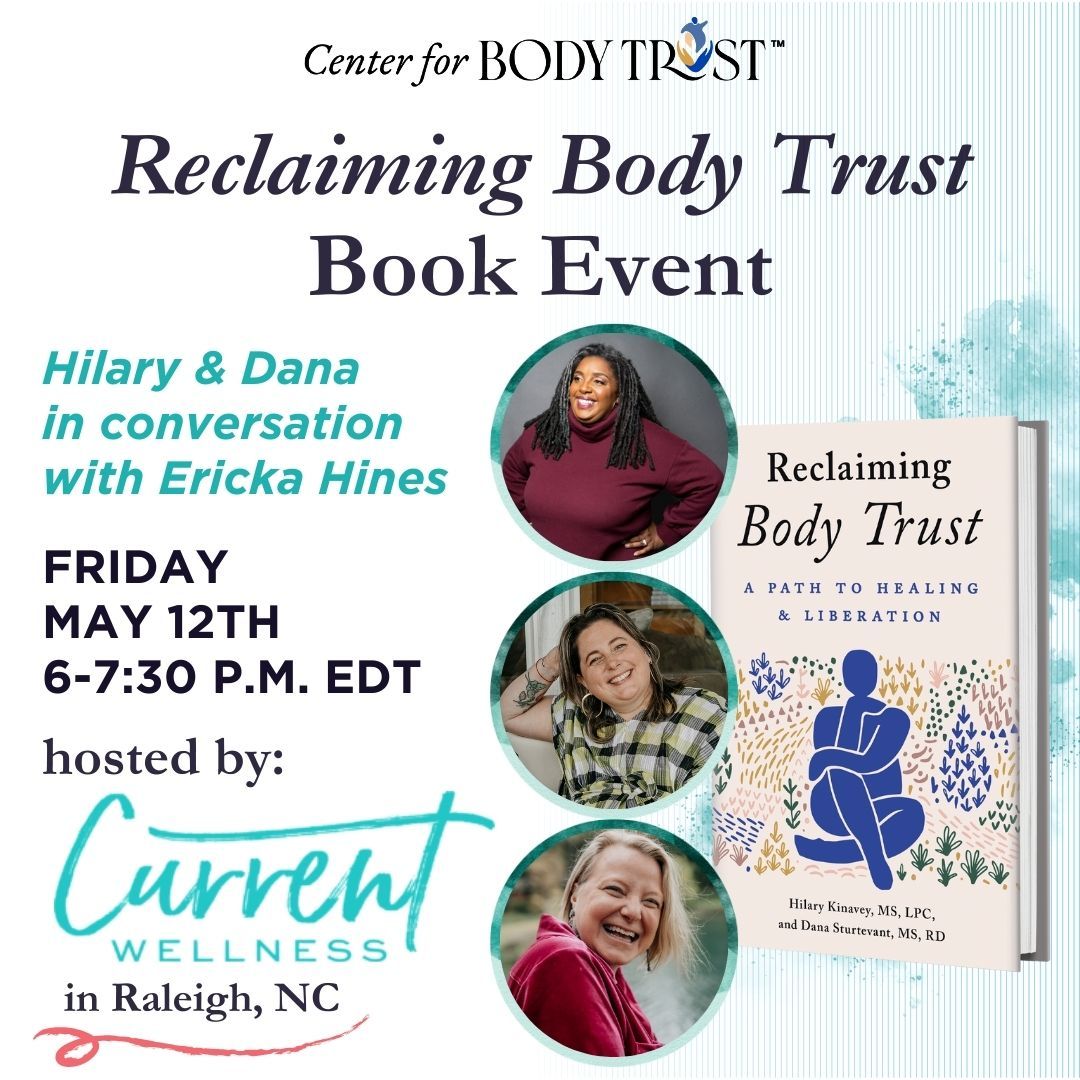 BodyTrustCenter's tweet image. We can't wait to host this book event &amp;amp; workshop, in person at @Current_Raleigh!
If you live in or near Raleigh-Durham, NC, we’d love to see you on Fri. 5/12 from 6-7:30PM for a Reclaiming Body Trust Book Event
&amp;amp; on Sat. 5/13 from 1:30-5PM for our Explore Your Body Story workshop