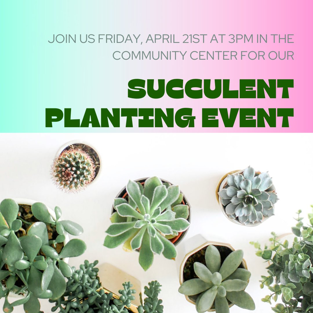 RiverHouseBR's tweet photo. 🌱 Plant your way to mental and physical health! Join us at our Succulent Planting Event to learn more about the benefits of gardening. 🌱 Friday, April 21st, at 3pm in the Community Center. https://t.co/44M4lDlKw0