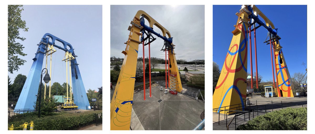 BaynumSolutions's tweet image. We agree with you, @Kenny_Kangaroo- THAT is a transformation! SwingShot’s makeover is complete and looks fantastic. Here’s a behind the scenes look on how those colorful swirls came to be. #kennywood #BaynumSolutions #BehindTheScenes