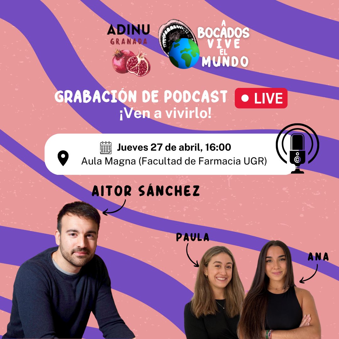 🗣 Entrevistamos a Aitor Sánchez (<a href="/midietacojea/">Aitor Sánchez García</a>) en directo
⏰ 27 de abril, 16:00
📍 Aula Magna (Facultad de Farmacia UGR)
🙋🏼‍♀️ Abierto a todos los públicos

¡Te esperamos! 🤗