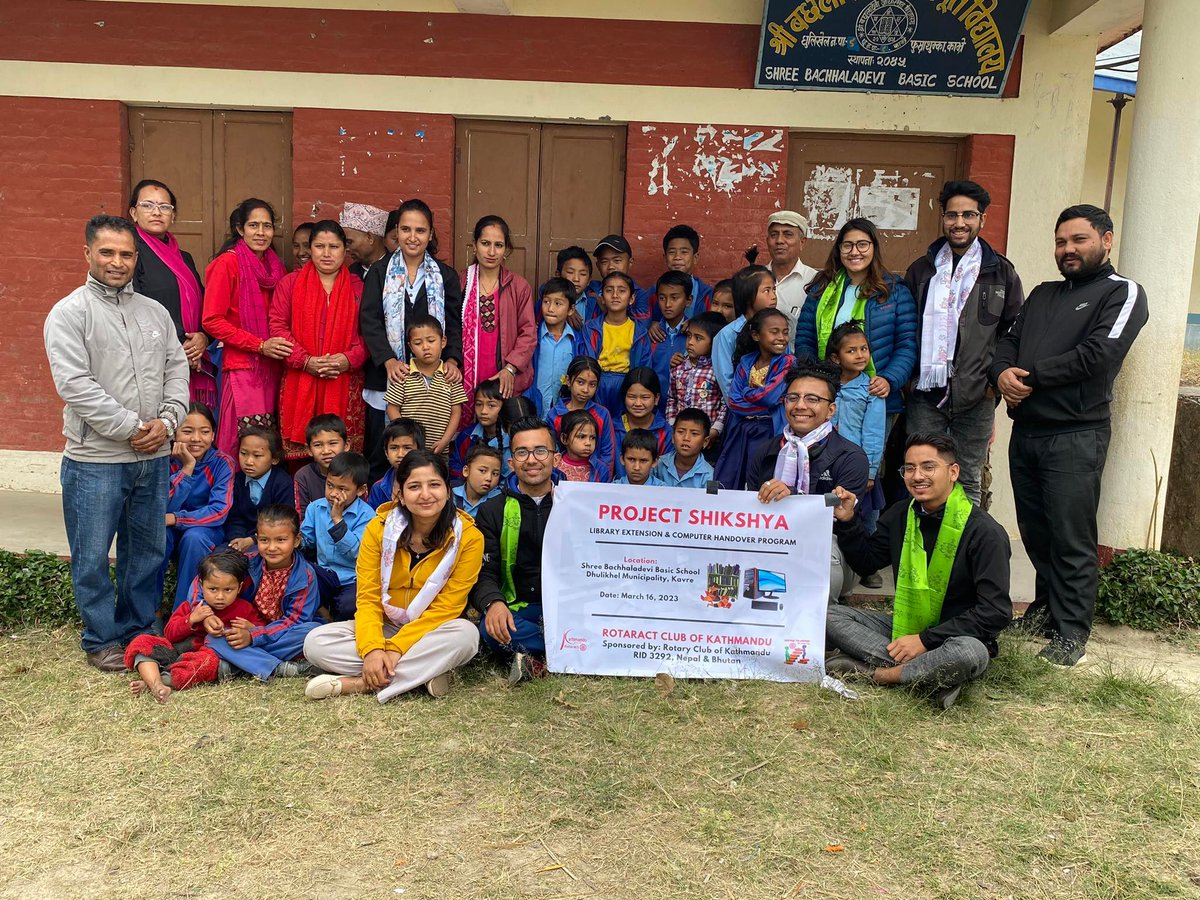 rackathmandu's tweet photo. Rotaract Club of Kathmandu completed 'Project Sikshya' at Bachhaladevi Secondary School, Kavre. 3 computers were distributed and extended library  using funds from our 'Tea for a Cause' fundraiser. Thank you for your contributions! 
#RotaractWeek 
#CommunityService
#Rotary https://t.co/gg86gWlUSb