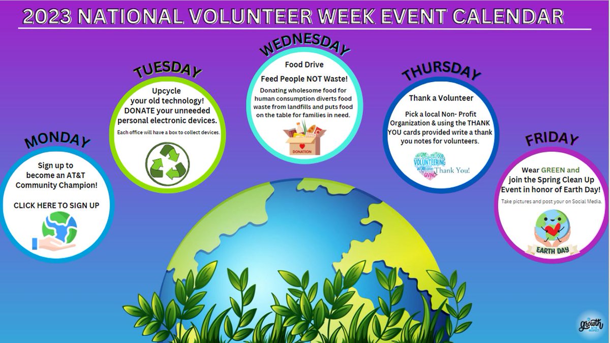 This week, we will be honoring amazing volunteers who selflessly serve our communities and we ask our employees to seize this opportunity to get out in their own communities and volunteer where needed. Happy National Volunteer Week Team Garcia! #growthwithrespect <a href="/LifeAtATT/">Life at AT&T</a>