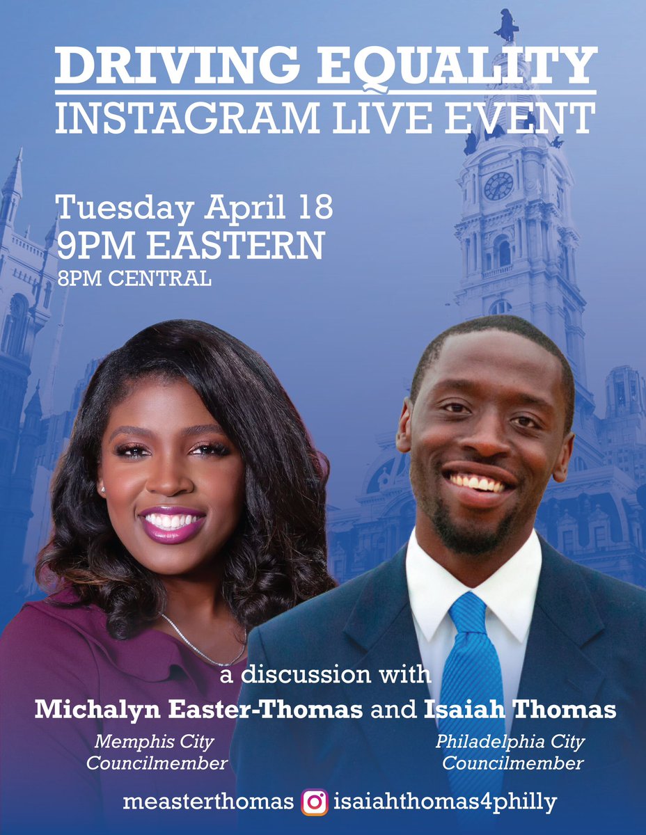 CMThomasPHL's tweet photo. #ICYMI: Last week, Memphis passed #DrivingEquality in Honor of #TyreNichols 

My partner-in-progress, @MEasterThomas, and I will be going Live tomorrow evening to discuss how we got here and what’s next.

Tune in and drop your questions below 👇🏿 https://t.co/W7DsLeQrAP