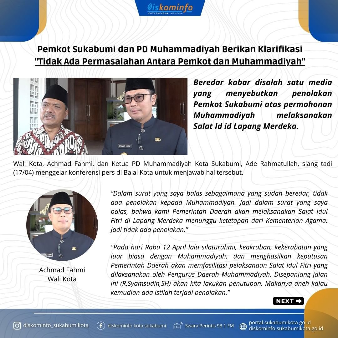 agusrustiawandi's tweet photo. Wali Kota, Achmad Fahmi, dan
Ketua PD Muhammadiyah Kota Sukabumi, Ade Rahmatullah, slang tadi menggelar konferensi pers untuk menanggapi berita salah satu media. https://t.co/Z5jgMp9A6L