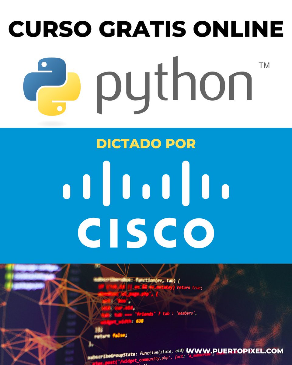 puertopixel's tweet photo. 🚀¡Aprende Python GRATIS con el curso de Cisco! 🐍💡Impulsa tu carrera en IoT y obtén una certificación de peso. 🔝🌐 No esperes más, visita: https://t.co/I1IlNjWOPc 🎓✅ #Python #CursoGratis #Cisco #IoT #Certificación https://t.co/crm1BfJ8DG