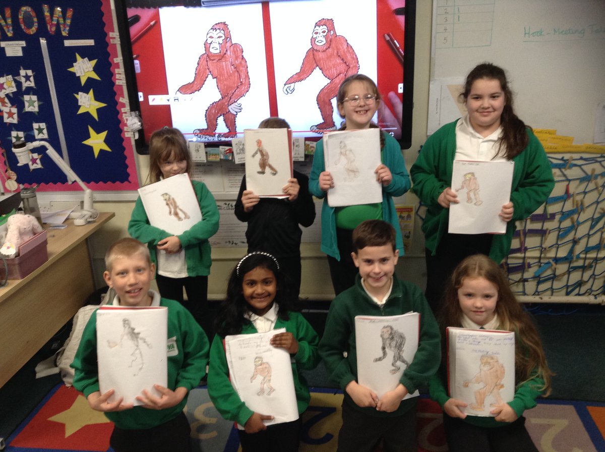 NovaPrimary's tweet photo. Is Big Foot a myth or a monster? This is the debate the Goram superstars have been having today as part of our English writing hook (a meeting tale). We also took a drawing class - check out our pictures #nostartoofar #englishhook #tfw https://t.co/Cr8mLrYzO8