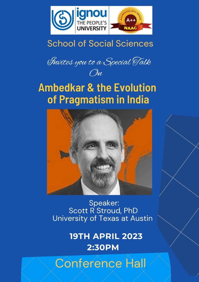 It's back to Delhi soon! Excited to see new and old friends. Will be at <a href="/OfficialIGNOU/">IGNOU</a> school of social sciences talking about the untold story of Bhimrao #Ambedkar and John Dewey on 4/19 at 2:30PM. Free and open to the public. #Jaibhim <a href="/mannepula/">Prof. D.Anand</a>