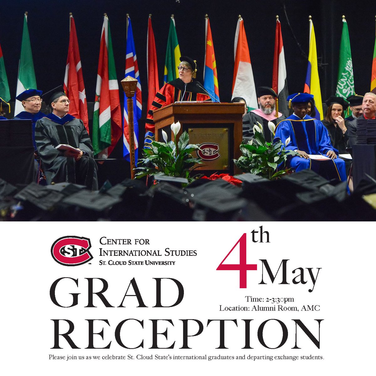 Please join at the CIS Graduation Reception Thursday, May 4th, 2-3:30pm. We look forward to celebrating the academic success of our international graduates &amp; exchange students.