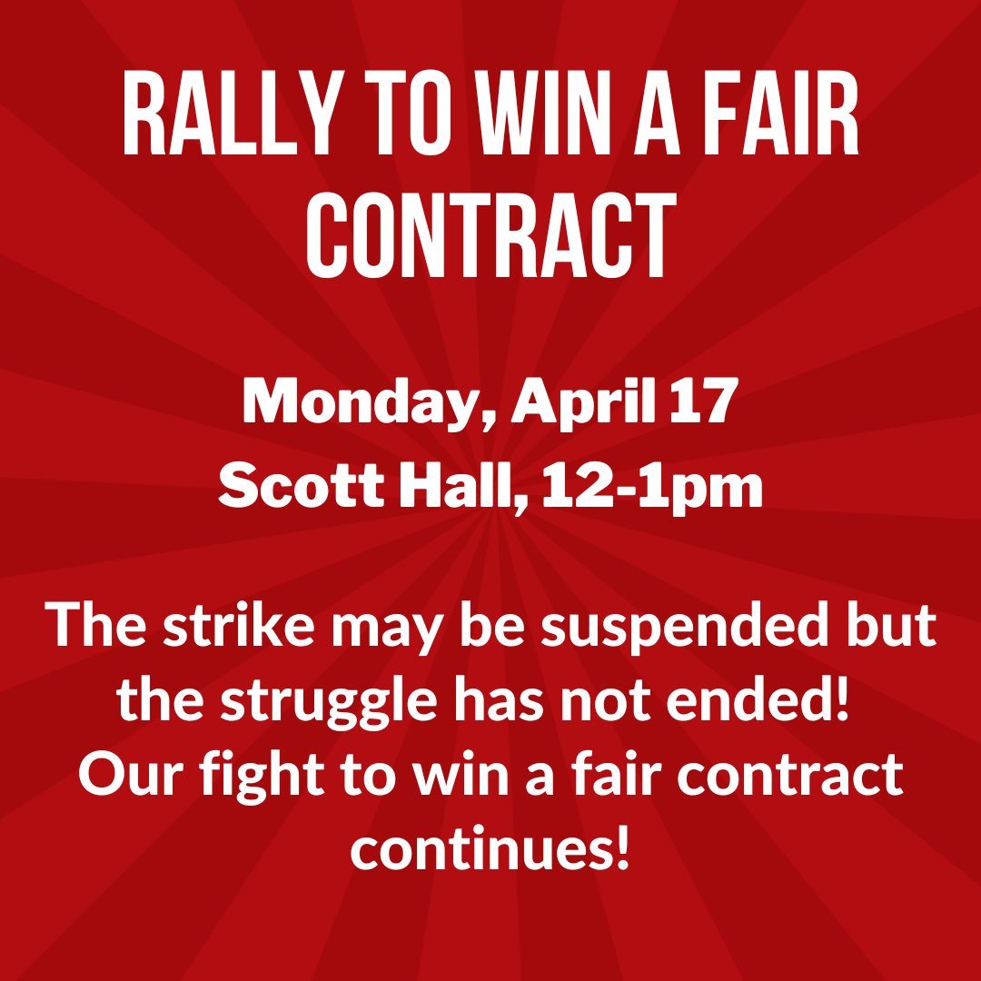 Today! Rally in New Brunswick &amp; Acupuncture in Newark! The strike is suspended, but we are not done fighting! We need to rejuvenate AND keep up the work. Join us for these actions &amp; events in Newark &amp; New Brunswick!
#RUListening
#WeRStillFighting
#FondoComunitario
#WeRStrikeReady