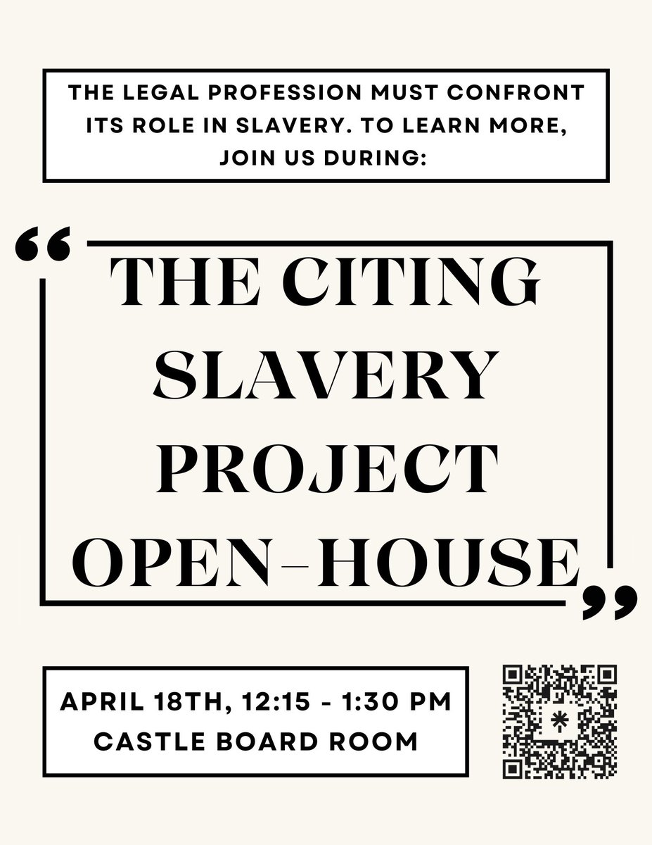CitingSlavery's tweet photo. Join us TOMORROW at 12:15 pm at @MSULaw for The Citing Slavery Open-House Presentation! We will be hearing from the founder of the project, @JustinLSimard, and student researchers about the impact of slavery law, notable cases, educational outreach, and uses of AI technology! https://t.co/nuHOpwmjMY