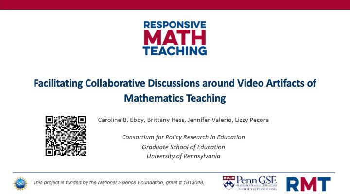 @PennGSE was well represented in this @AERA_SIGRME session on mathematics teacher discourse! Great to present with doctoral candidate Lara Condon @JanineRemillard (awesome slide by @JenLValerio) @CPREresearch