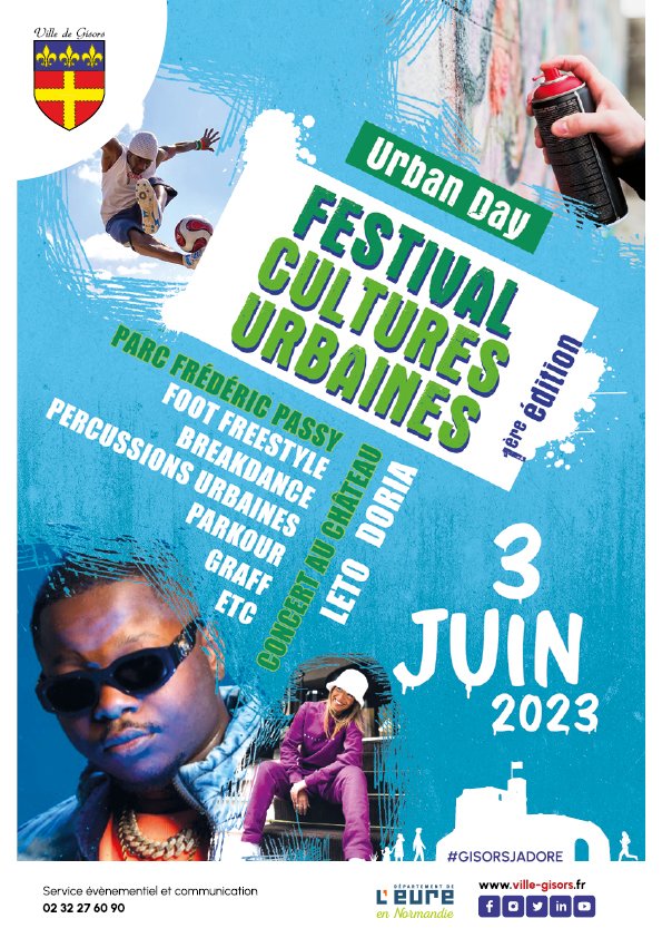 Festival Urban Day
Présence mardi 18 avril de 14h à 16h à la maison de quartier Joliot Curie.
Occasion de découvrir le programme de la journée du 3 juin et de se renseigner sur la réservation mise en place pour le concert de LETO et Doria.

#gisorsjadore
#urbanday