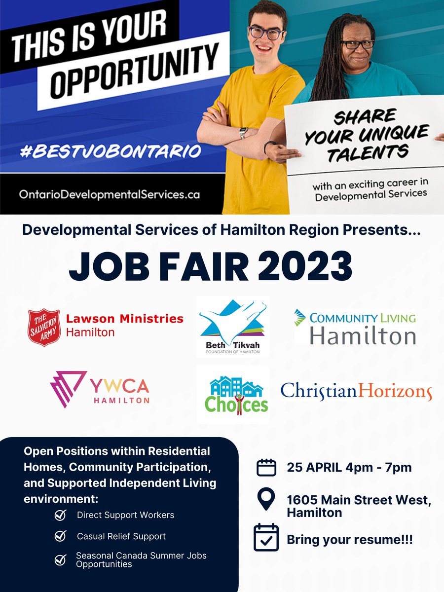 BethTikvahHamON's tweet photo. Are you caring and supportive? We have great paying job openings and we are interested in hiring the right candidates. #developmentalservices #developmentalservicesmatter #jobfair #Hamilton https://t.co/oUzq5QYBdB