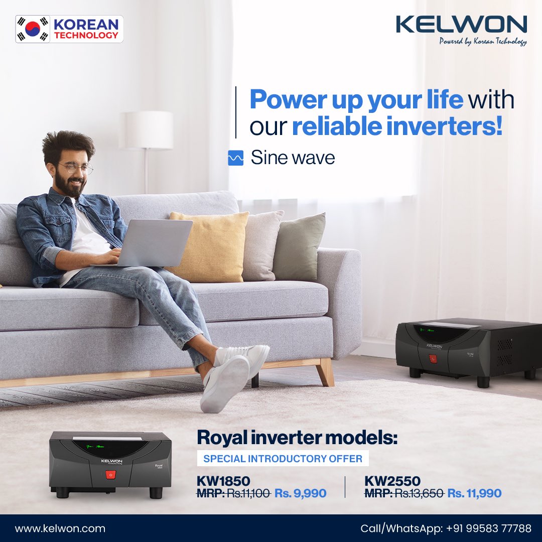 KelwonIndia's tweet image. With advanced #Koreantechnology and unparalleled efficiency, these models are the perfect solution for all your energy needs this summer.  #sineinverter #energyefficiency #innovation #Kelwon #KelwonInverters #Sinewaveinverters