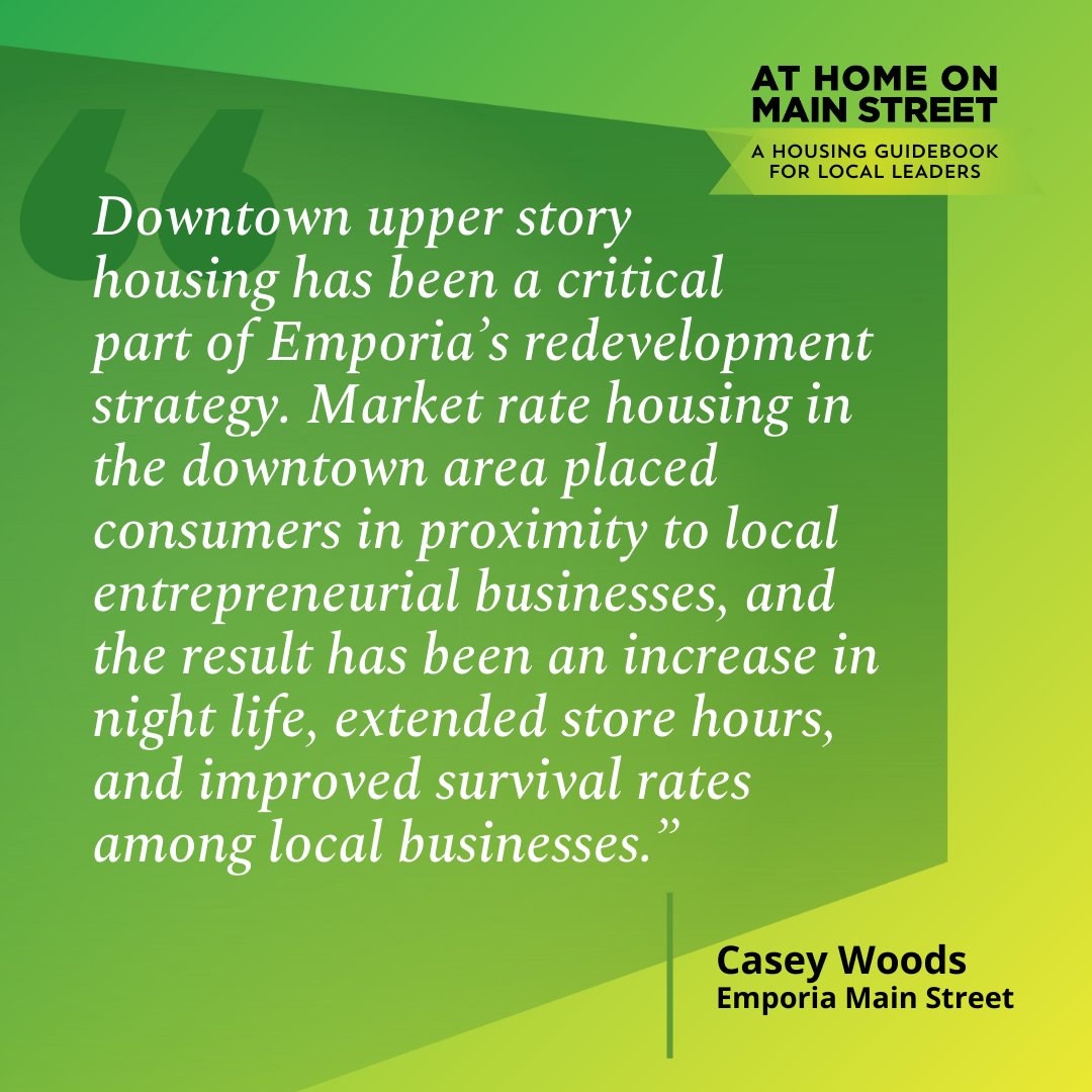 Main Streets are leading the way in overcoming the housing shortage. In our new housing report, you can learn how communities like <a href="/ETownMainStreet/">Emporia Main Street</a> are increasing housing stock to drive economic growth. Read here: bit.ly/3n4zQAn