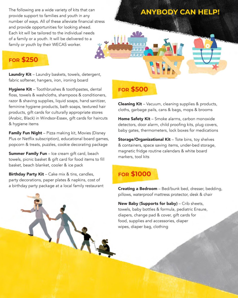 Kits can provide support to families and youth in any number of ways. All of these alleviate financial stress and provide opportunities. Each kit is tailored to the individual needs of a family or a youth. It will be delivered to a family or youth by the WECAS worker. #yqg