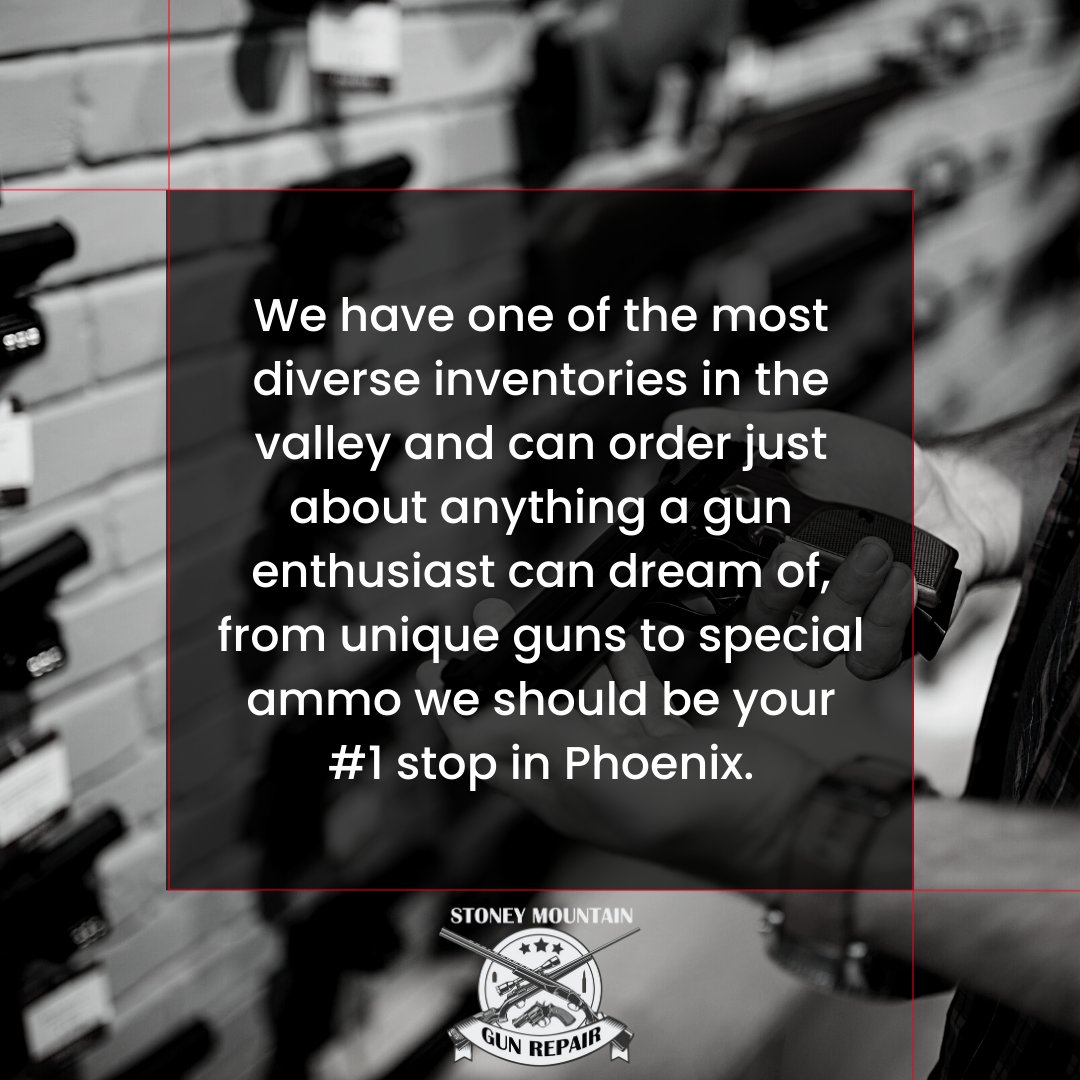 Find everything you need and more at our Phoenix gun shop. With a wide range of inventory and special order options, we're the one-stop shop for gun enthusiasts.

Visit bit.ly/StMGuns to learn more

#restoration #weapon #antiqueguns #ammonition #gunrepair #stoneymountain