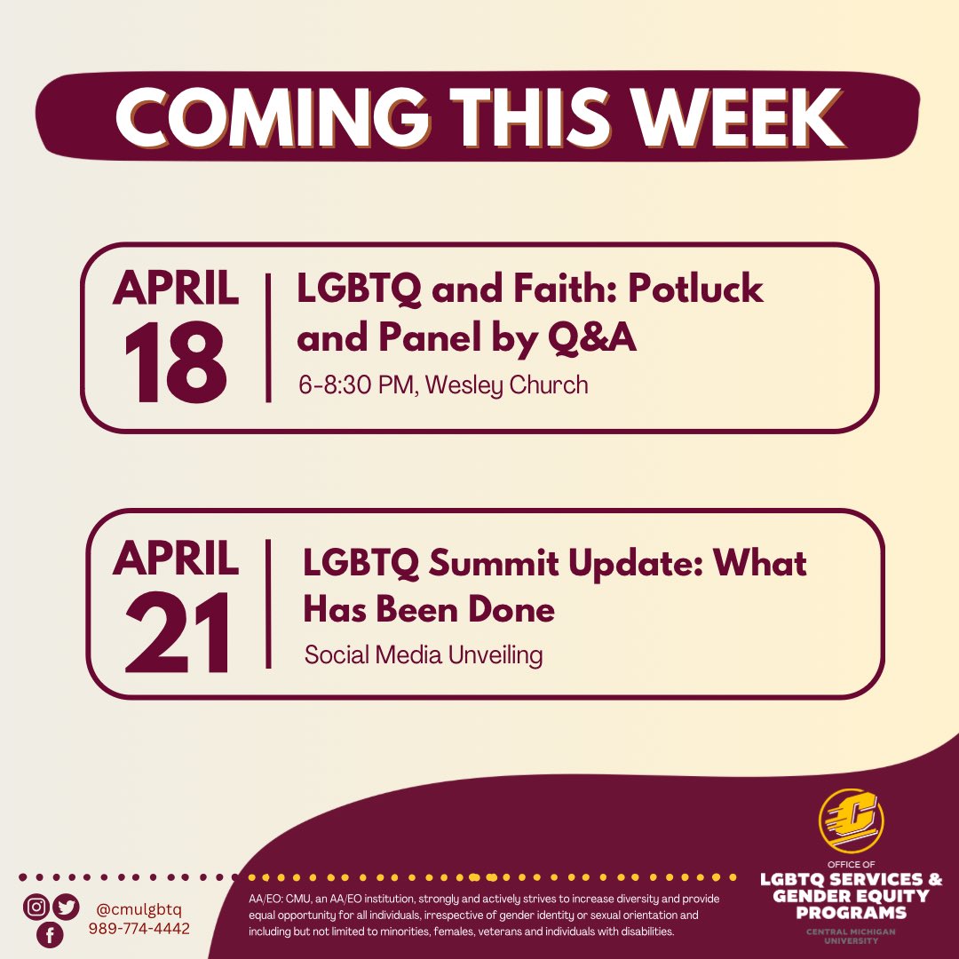CMULGBTQ's tweet image. Happy Pride Month! Check out our great events coming this week!