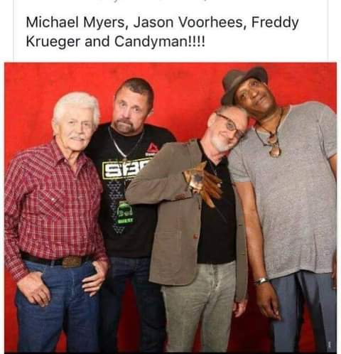 The Gangs All Here! #ManiacMonday #MichaelMyers #JasonVoorhees #FreddyKrueger #Candyman #HorrorIcons #DickWarlock #KaneHodder #RobertEnglund #TonyTodd #HorrorFamily