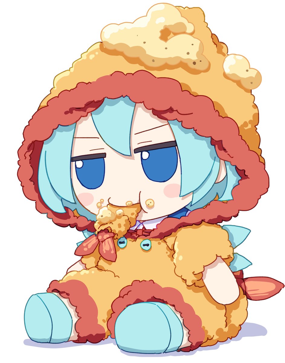 cirno 1girl food blue eyes blue hair wings solo white background  illustration images