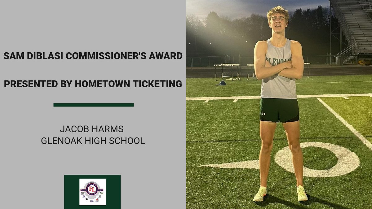 Congratulations to Jacob Harms from GlenOak who has been named the Federal League's recipient of the Sam DiBlasi Commissioner's Award.  Jacob is a 12-time varsity letter winner in Cross Country, Swimming and Track.