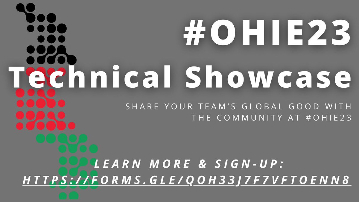 OpenHIE's tweet image. Want to showcase your organization or project at #OHIE23 in Lilongwe, Malawi? 

Share your work and network with community members during the Technical Showcase session. 

Learn more &amp;amp; sign-up on this form: forms.gle/QoH33j7F7vFToe…