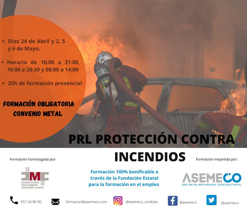 Asemeco1's tweet photo. 📌Formación Abril
🧯Curso de prevención de riesgos laborales para operarios dedicados a la instalación y mantenimiento de equipos contraincendios 🧯
🟢Período de matriculación abierto
¡Plazas limitadas!
#formación #metal #asemeco #formacionprofesional #presencial https://t.co/CmklCqULJd