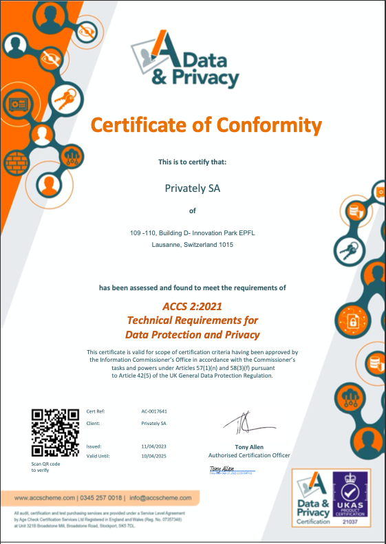 Our age assurance is now GDPR(UK)certified.