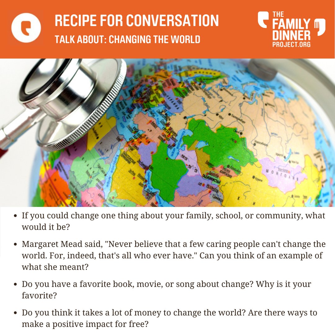FDP_Tweets's tweet photo. It's the National Week of Conversation, and learning to #ListenFirst starts at home. Try these conversation starters to kick off a week of meaningful discussion with your family. #FamilyDinner #ConversationStarters #DinnerConversation #change https://t.co/GrDqUjsI4E