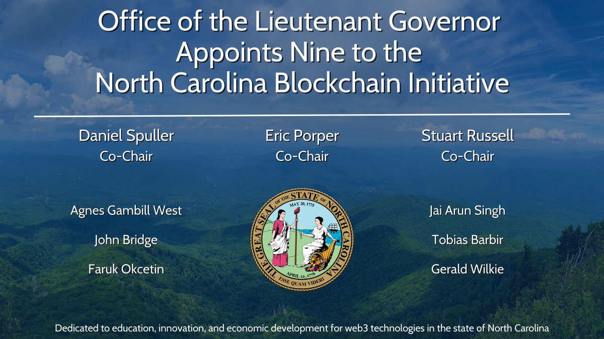 🤝Thank you to my friend <a href="/MarkRobinsonNC/">Mark Robinson</a> for the re-appointment to Co-Chair <a href="/NC_Blockchain/">North Carolina Blockchain + Ai Initiative</a> Task Force. So much to do. 

Top priorities for 2023-24? 🧵
-Promote importance of #Bitcoin Mining in NC
-Oppose #CBDCs
-Enhance Regulatory #Sandbox

Full Release: ltgov.nc.gov/news/press-rel…