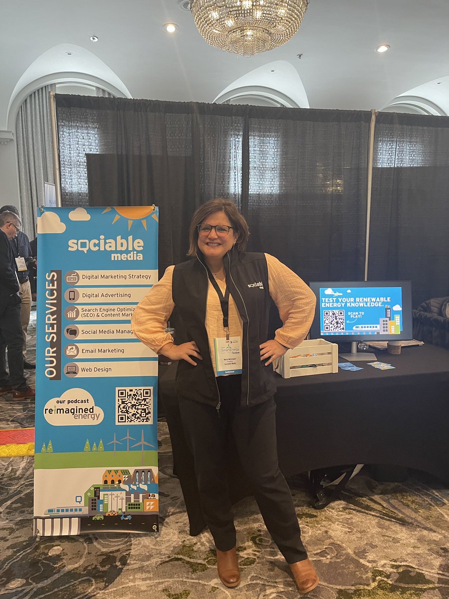 SociableMediaNS's tweet image. Sociable is at the @smartenergycan event here in Halifax! This conference is amazing, and thank you to everyone who’s stopping by. 

You have to try our renewable energy quiz, check out the QR code on our booth. 🌱

#SmartEnergyEvent2023