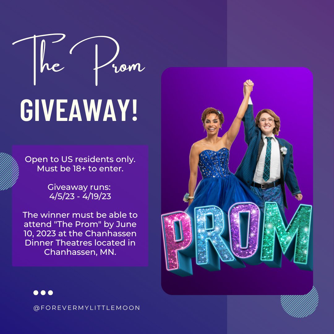 Only a few days left to enter! 'The Prom' at Chanhassen Dinner Theatres Review and Giveaway!  forevermylittlemoon.com/2023/04/the-pr…

Ends 4/19/23  

#giveaway #theprom #minnesota #Chanhassen