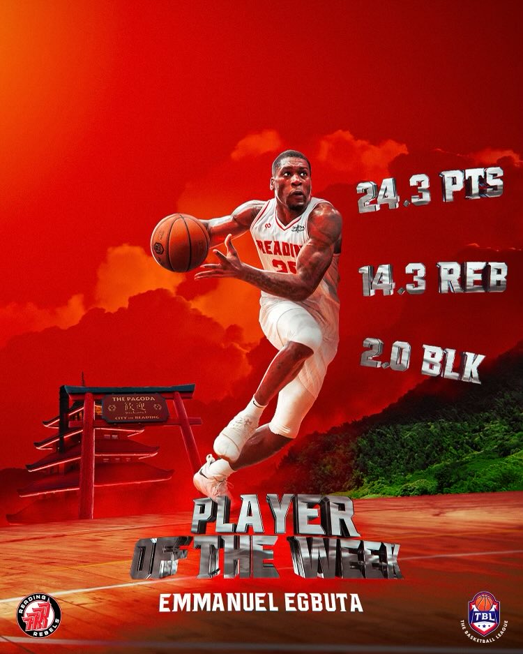_ReadingRebels's tweet photo. Rebels Player of The Week | EMMANUEL EGBUTA @1buddaaa
Averaged 24.3 PPG 14.3 REB & 2.0 BLK over the last three games. Congratulations Buddaโ๏ธ @tbasketballleague
๐ธ @22graphix
#ForTheCity #RebelsBasketball #ADifferentLeague #Jumpman #JustDoIt #WhereElseWouldYouRatherbe https://t.co/B744akvOvL