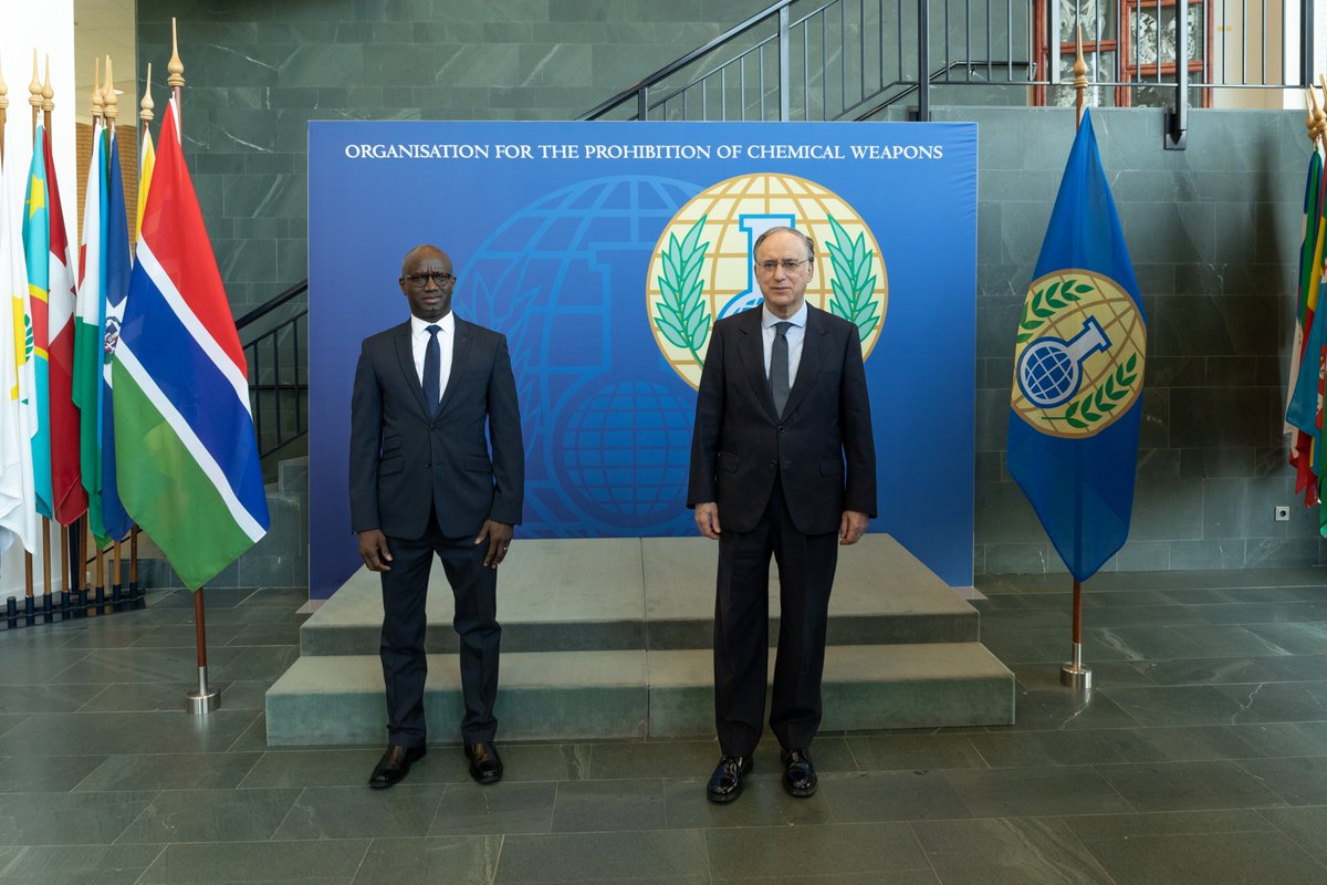 TheGambia_Bel's tweet photo. H.E Ambassador Pa Musa Jobarteh presented his Letter of Credence to Ambassador Fernando Arias, Director-General of the OPCW, accrediting him as the Permanent Representative of The #Gambia to the @OPCW on 5th April 2023.
#OPCW https://t.co/cyTBFia3ht
