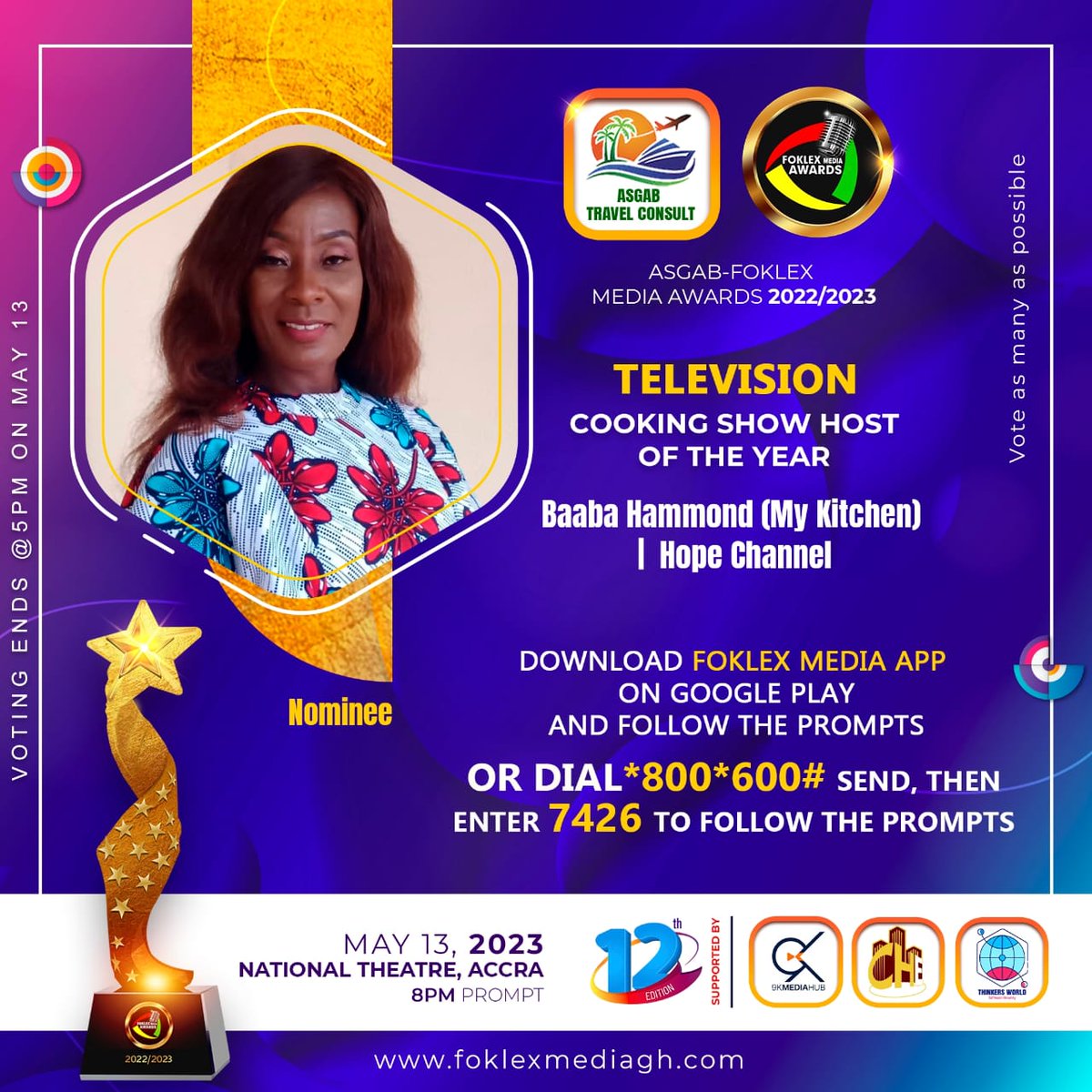 hopechannelgh's tweet photo. Congratulations Baaba Hammond 

Mrs. Baaba Hammond (Welcome to My Kitchen) have been nominated in this year’s Foklex Media Production/Foklex Media Awards  as Best Television Cooking Show of the year.

Kindly follow the procedure to vote.

#hopechannelghana #welcometomykitchen https://t.co/qEHuBecQAQ