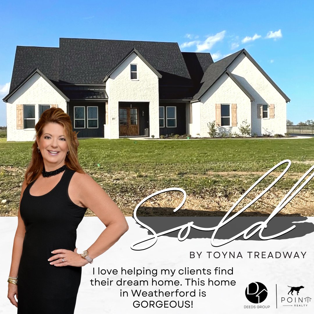 Another beautiful home sold by Toyna! This GORGEOUS & NEW custom home in Weatherford! We love helping our clients find their dream home ALL OVER THE METROPLEX! 
#toynatreadway #thedeedsgroup #pointrealty #anotherhomesold #justsold #weatherfordtx #homesweethome #buildingdreamhome