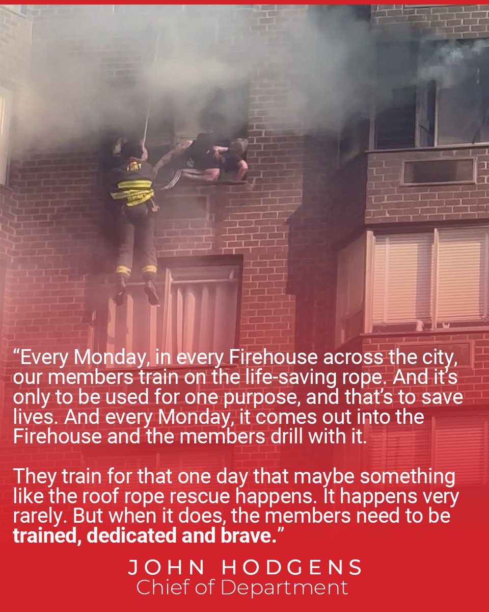 FDNY's tweet photo. The life-saving rope isn’t used often but every week, #FDNY members train with it in the off-chance they will need it. Preparedness, training and dedication is what makes our members the best in the world. #MondayMotivation https://t.co/x0bMNv0dn4