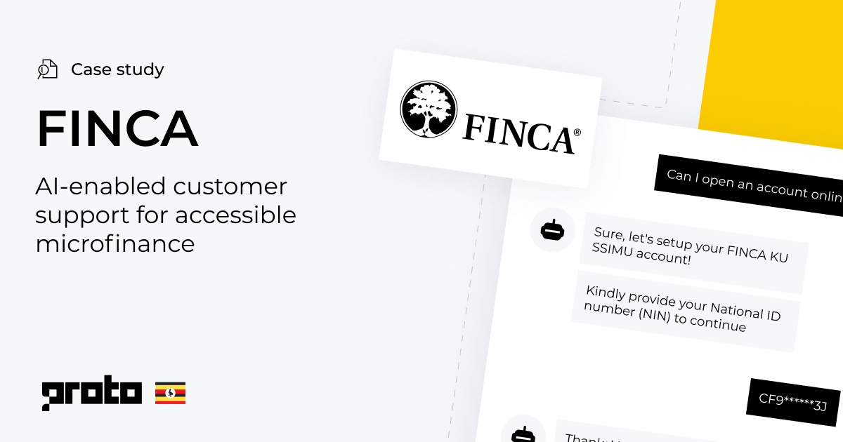 New case study! Proto partnered with <a href="/eclecticsio/">eclectics.io</a> to scale accessible banking across 27 branches for <a href="/FINCA_Uganda/">FINCA Uganda</a>, helping customers access their financial information 24/7.

Read the case study here: proto.cx/case-study/ai-…