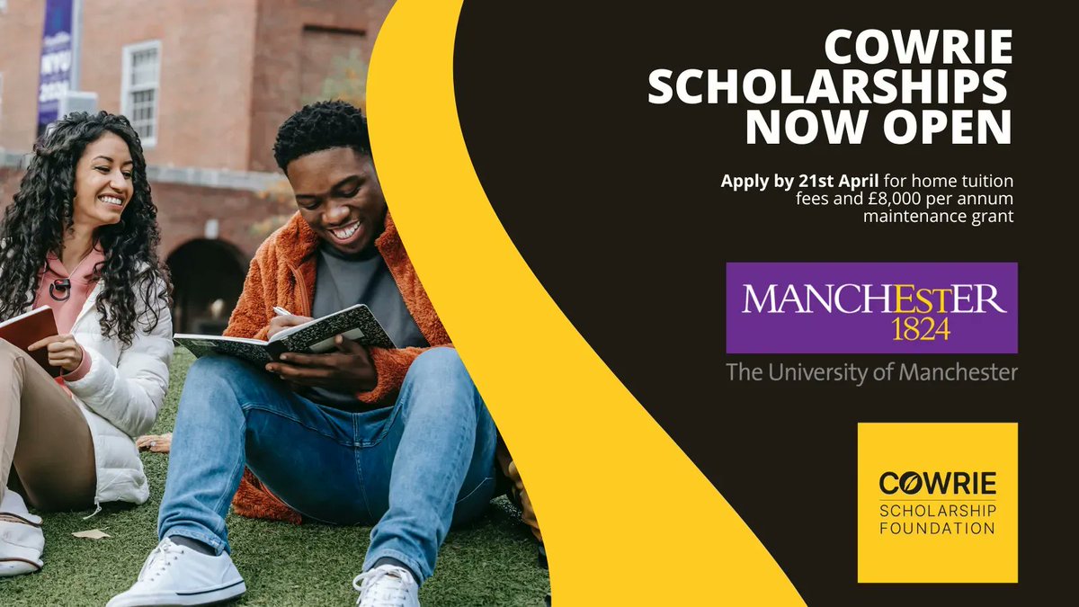 The University of Manchester @OfficialUoM has partnered with @CowrieSF to offer scholarships to support Black African & Caribbean heritage students from socio-economically under-represented backgrounds. The deadline is 21st April, further info here: bit.ly/3onEr15